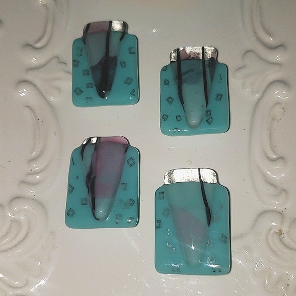 Kitchy Retro Bundle of Turquoise/Seafoam colored Glass Button Covers and Bangle - Picture 5 of 10